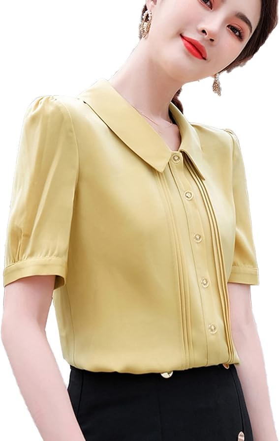 Amazon レディース ワイシャツ ブラウス レディースブラウス カッターシャツ 半袖 シフォン 白シャツ ウィメンズ 就活 安心透けカット ブラウス オフィス シワになりにくい レギュラー スキッパー 白 黒 シャツ 事務服 制服 会社 シャツ ブラウス 通販