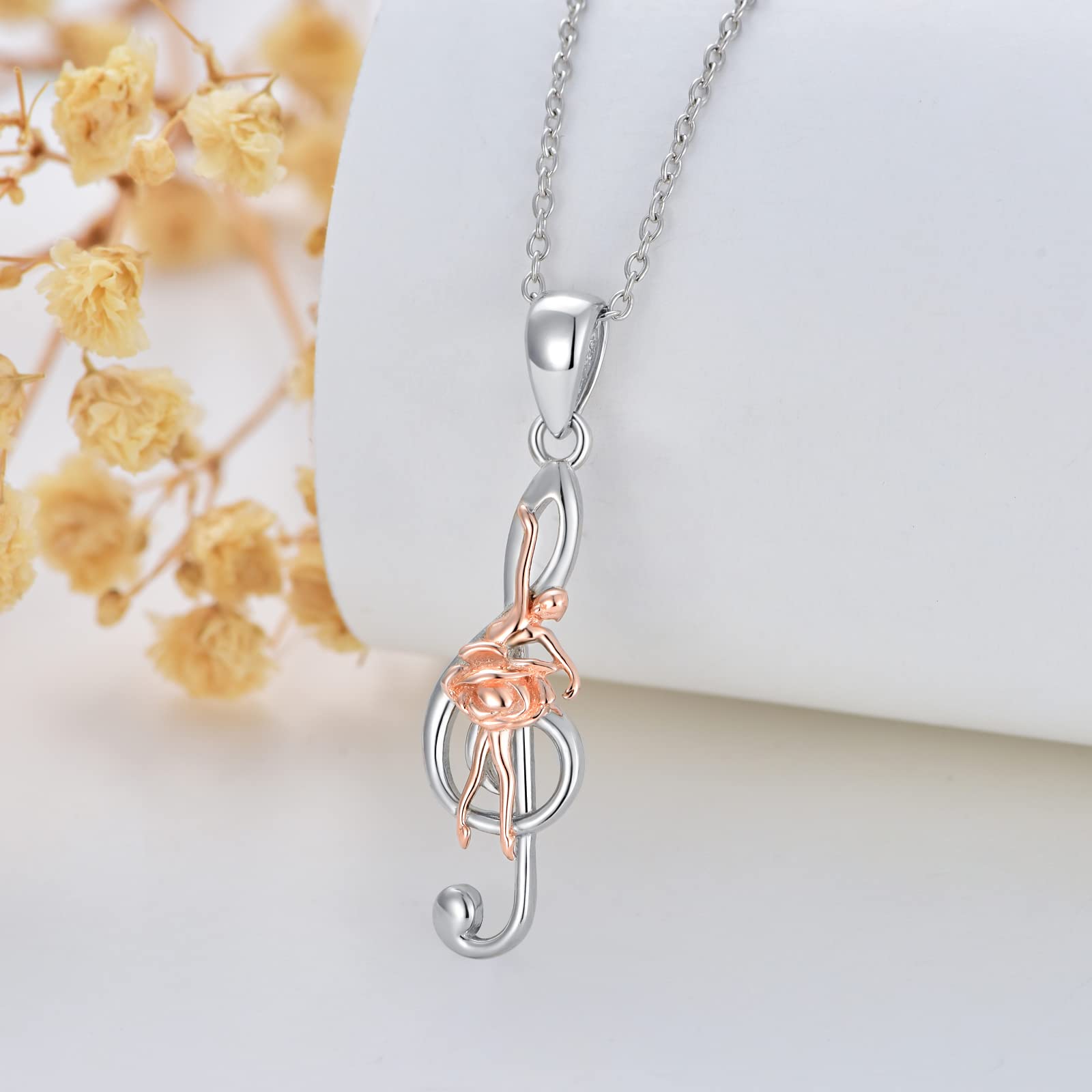 PROESS Music Note Necklace 925 Sterling Silver Piano/Dancer Ballerina Treble Clef Pendant Musical Jewelry Gifts for Women Girls