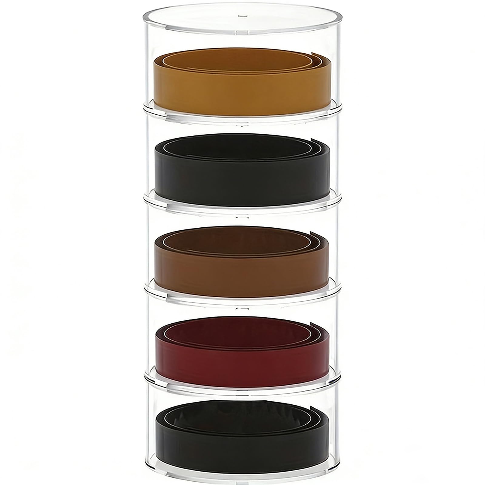 Hrtyvhin A Visible Round Belt Display Case With Ttachable Lids Nd Variable Height Rrangement Stackable Belt Storage
