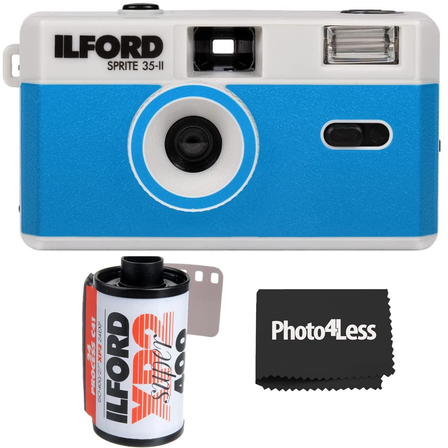 Ilford Sprite 35-II Camera Silver and Blue+ Ilford XP2 400 35mm B&W Film 24 Exposures