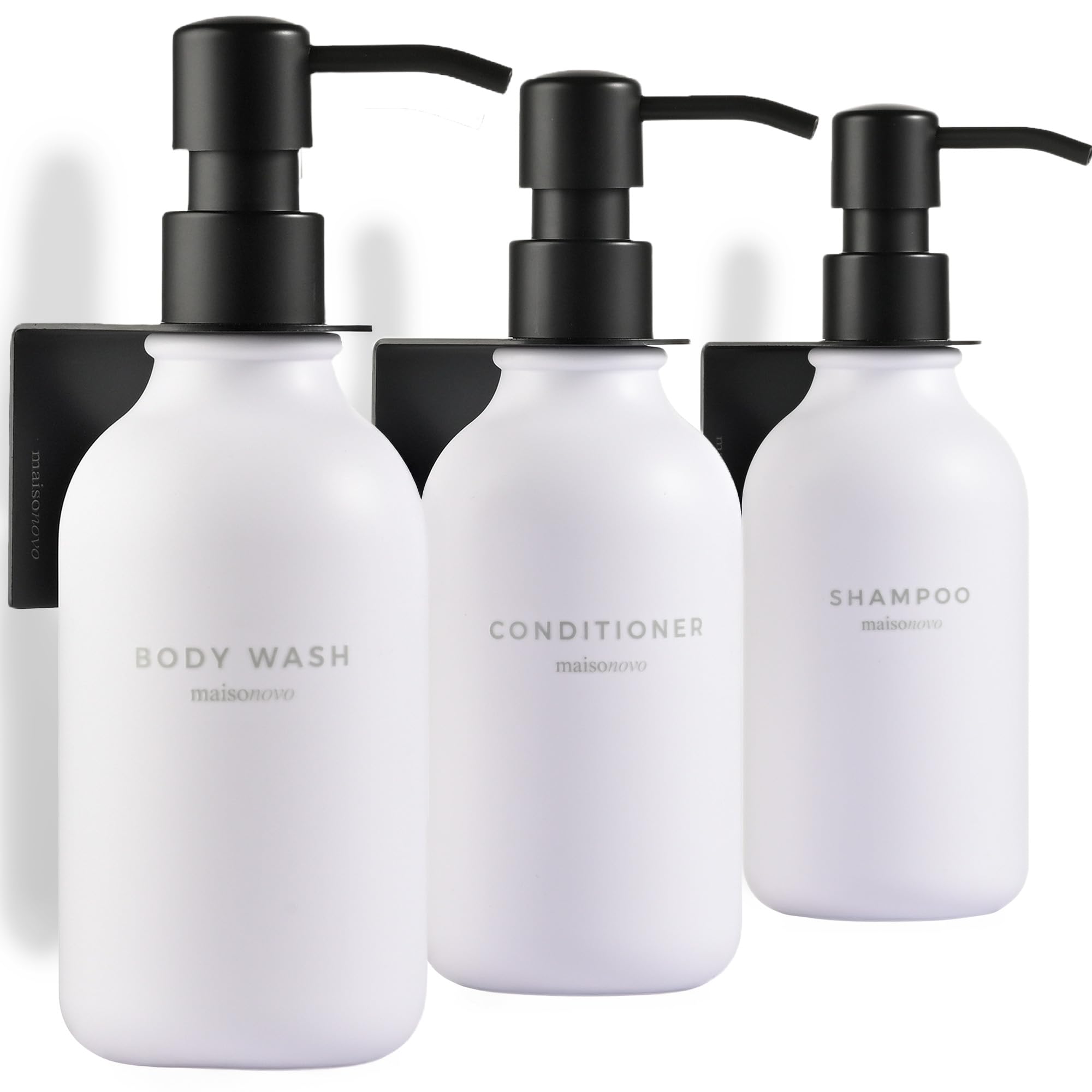 MaisoNovo Shampoo and Conditioner Dispenser|Refillable White Black Set of 3