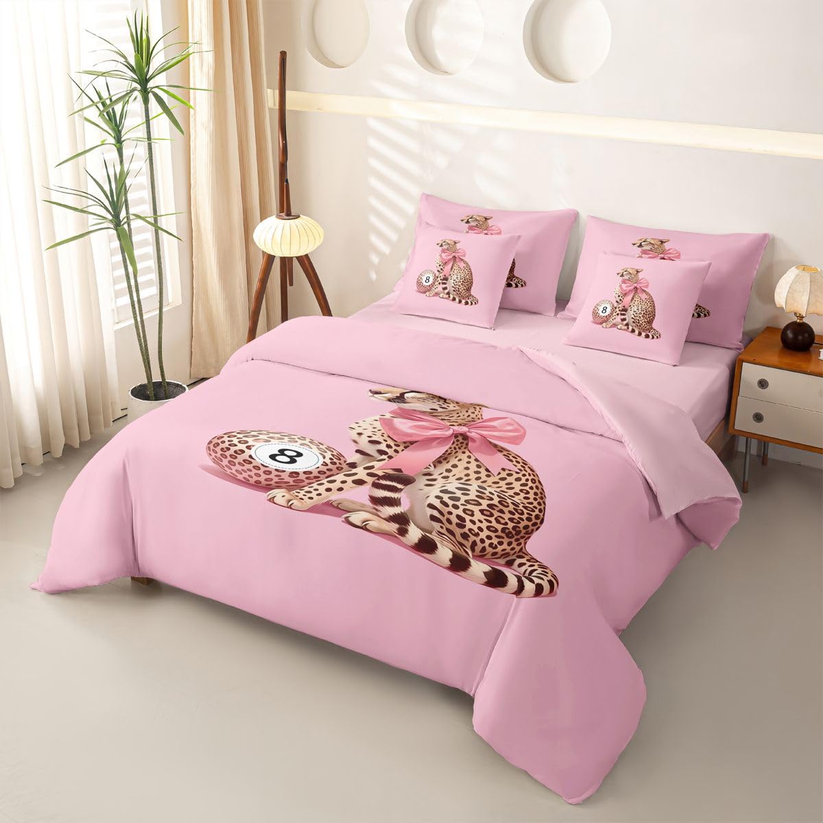 Loussiesd Lucky 8 Ball Copripiumino singolo 7 pezzi Ghepardo leopardo stampa set di biancheria da letto per bambini ragazzi ragazze alla moda stile Y2K letto in una borsa con copripiumino, lenzuola