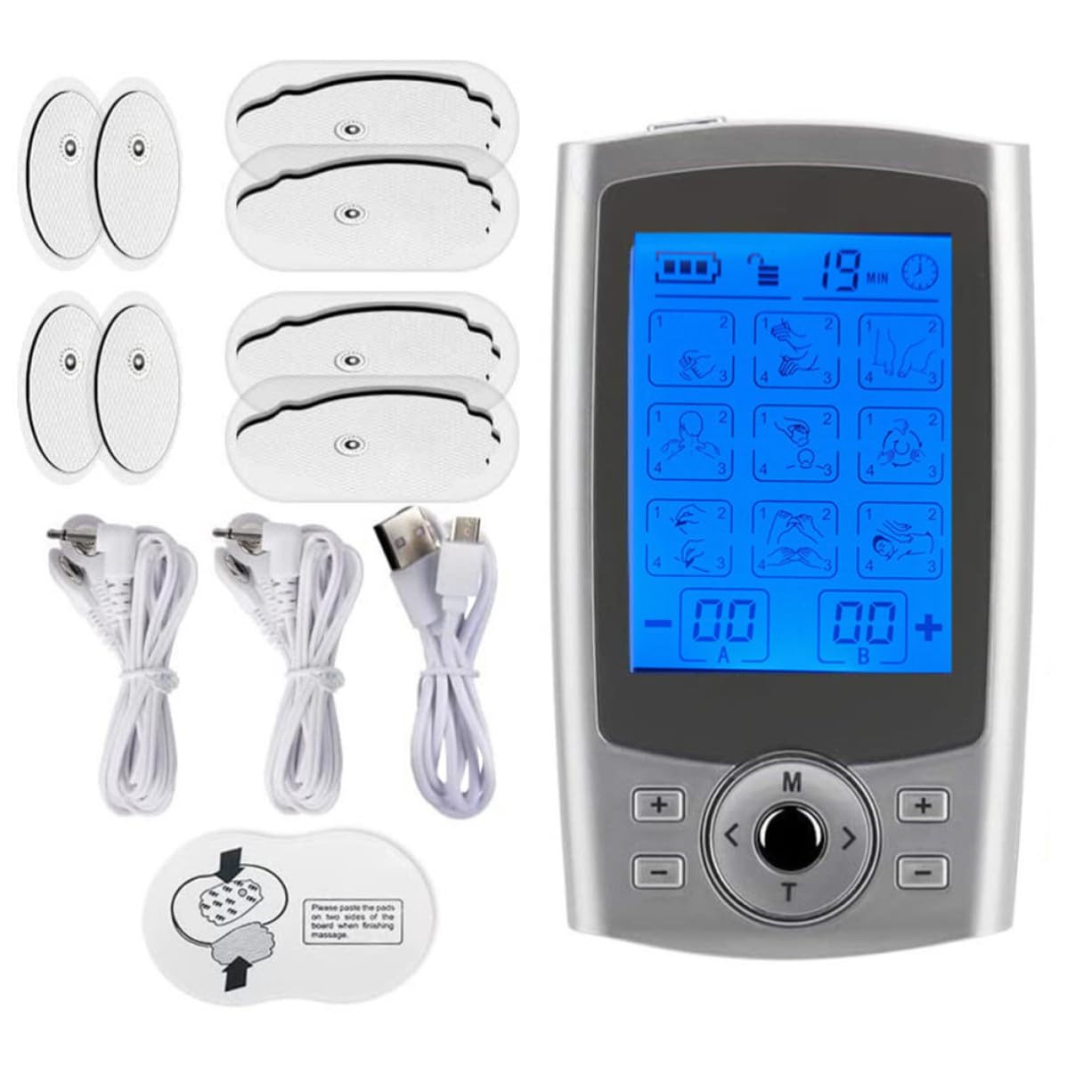 Veemoon Máquina Masajeadora Muscular 36 Modos y 8 Electrodos de Abs y Goma para Cuello y Espalda, de Circulación Sanguínea en Hogares y Centros de Masaje