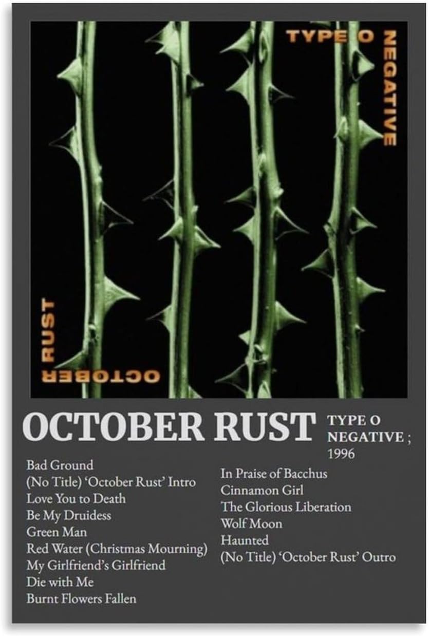 CGHSDJ Type O Negative October Rust Waterproof Canvas Poster Wall Art HD UV Resistant Print Suitable for Living Rooms And Hallways And Makes A Great GiftUnframe-style16x24inch(40x60cm)