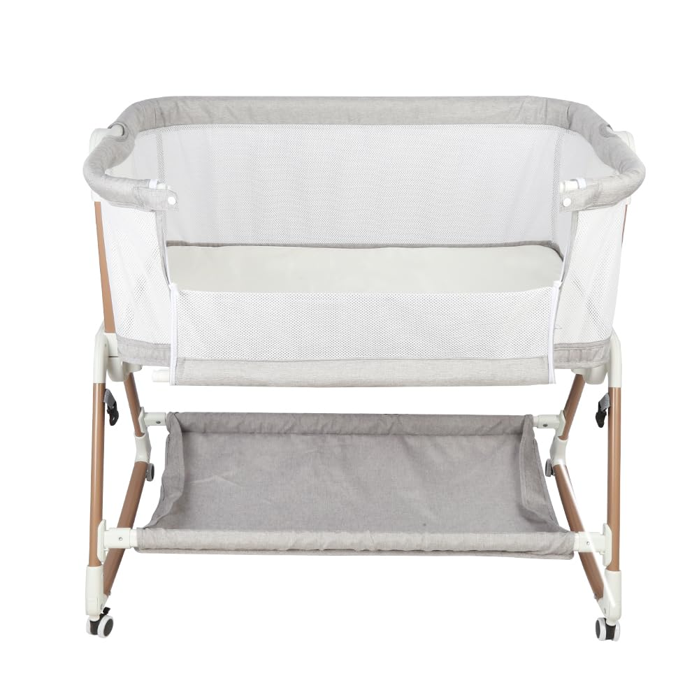 HUOLE Łóżeczko dziecięce 3 w 1 do 30 kg, łóżeczko bujane, regulacja wysokości i nachylenia materaca, 4 kółka z hamulcem, ergonomiczny materac, torba-96 x 60 x 90-115 cm-szary