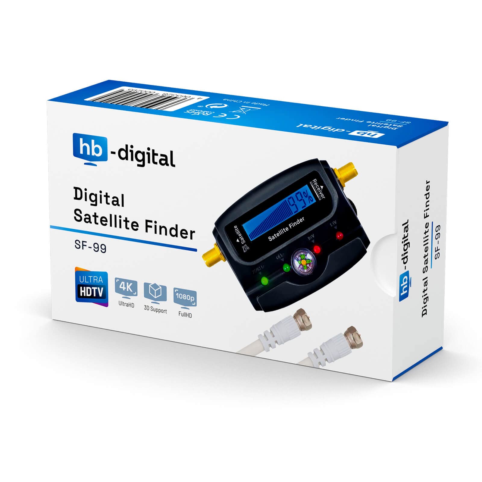 HB Digital SATFINDER z wyświetlaczem LCD kompas i dźwięk + kabel łączący F + instrukcja obsługi w języku niemieckim + pozłacane złącza * do regulacji anteny satelitarnej * z wyświetlaczem