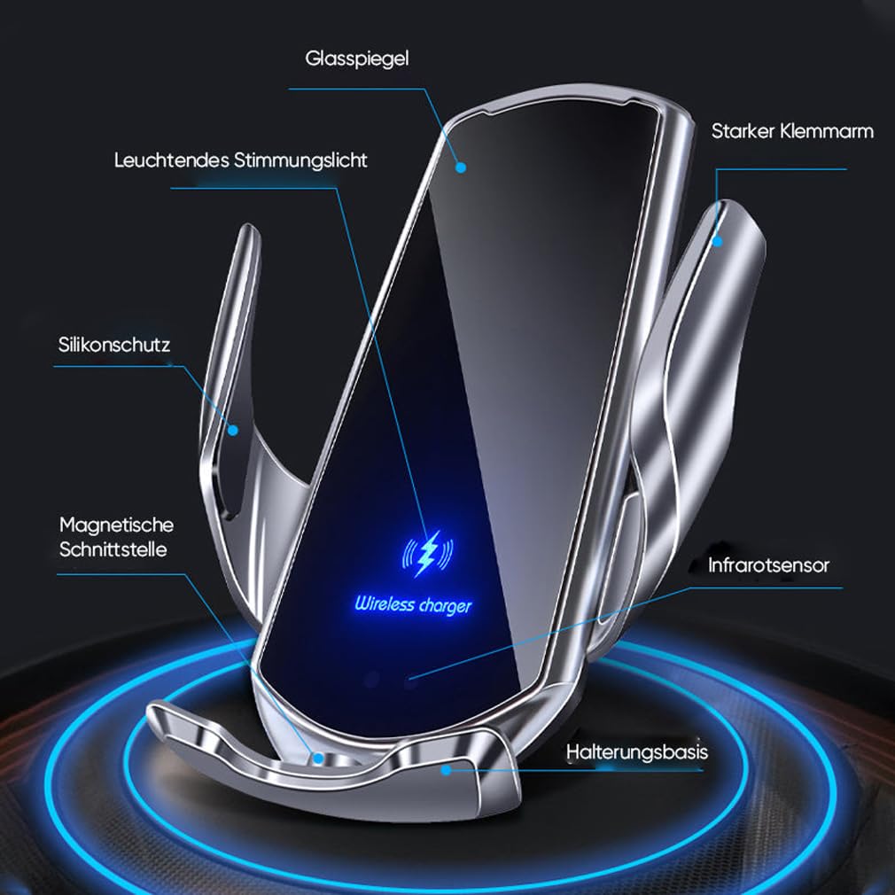 Kabellos aufladbarer Telefonhalter, 15W Handyhalterung Auto mit Ladefunktion, 360° Drehbar Handyhalterung, Fast Wireless Charger, Induktive Ladestation Auto Kfz Handy Halterung für Lüftung (Blau)