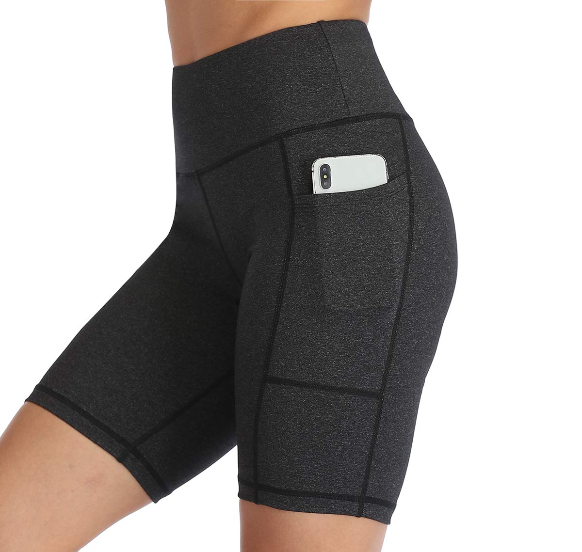 RAYPOSE High Waist Yoga Workout Biker Shorts for Women Gym Tummy Control Exercise Short with Pockets 1361-space dye Black-XL