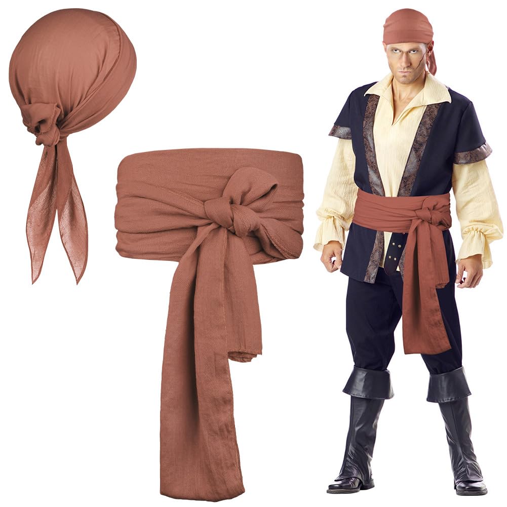 Alaoo 2 Pcs Pirate Costume Accessories Sets, Pirate Captain Accessories with Bandana Sash Belt