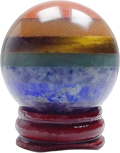 Figura decorativa de piedra de 7 chakras, piedra de bolsillo de palma tallada para curación de Reiki, equilibrio de energía, esfera con soporte de