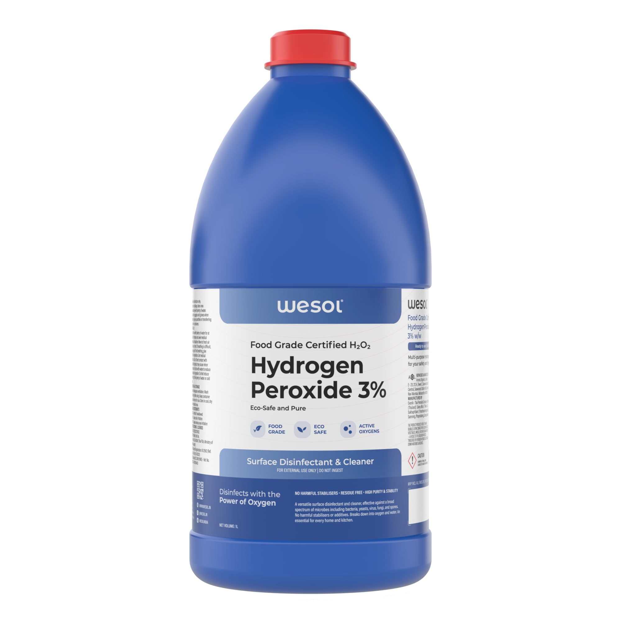 - Wesol Hydrogen Peroxide 3% Food Grade | Multi-Use Disinfectant | Kills 99.9% Germs & Viruses | 1 Litre Pack - Best For Cleaning, General disinfection, Hydroponics, Food production units.