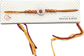 Surya Rudraksha Rakhi for Brother, Silver-Tone Motif with Rudraksha & Wooden Beads, Traditional Raksha Bandhan Gift for Bhaiya from Sister, Designer Rakhi