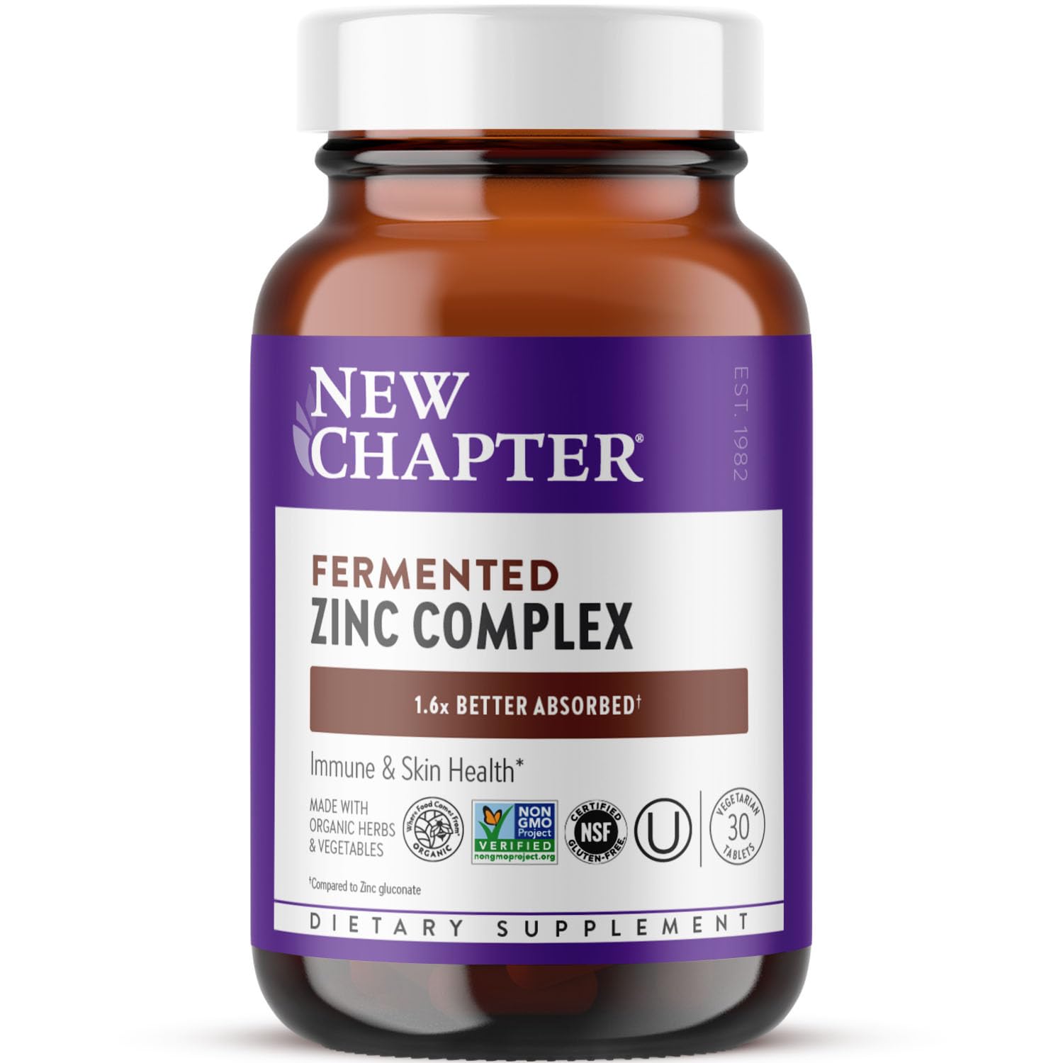 New Chapter Fermented Zinc Complex Supplement, 30 Count Unflavored 30 Count (Pack of 1)