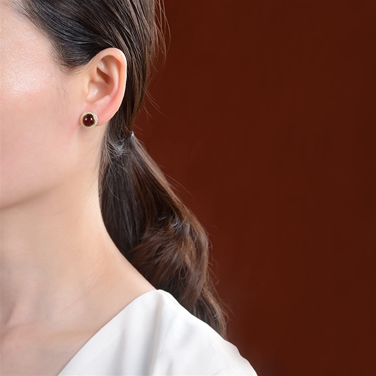 Pendientes de plata S925 chapados en oro con ámbar para mujer, joyería para novia