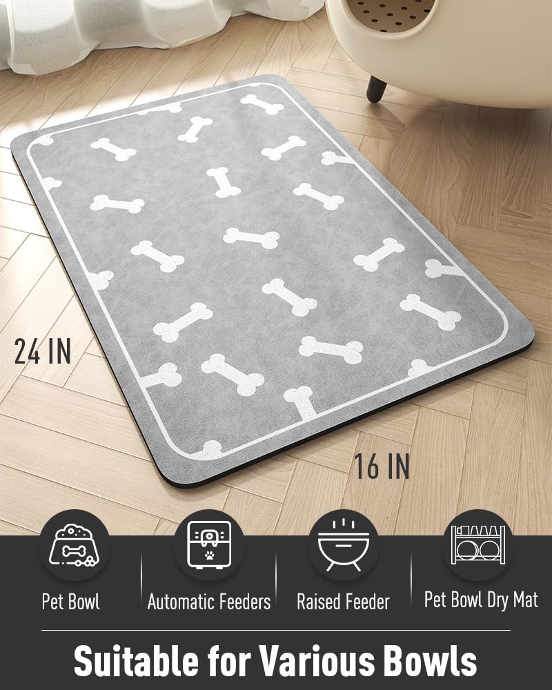 Tapis d'alimentation pour animal de compagnie - Tapis absorbant pour gamelle de nourriture et d'eau - Pas de taches - Facile à nettoyer - Tapis distributeur d'eau pour chien à séchage rapide -