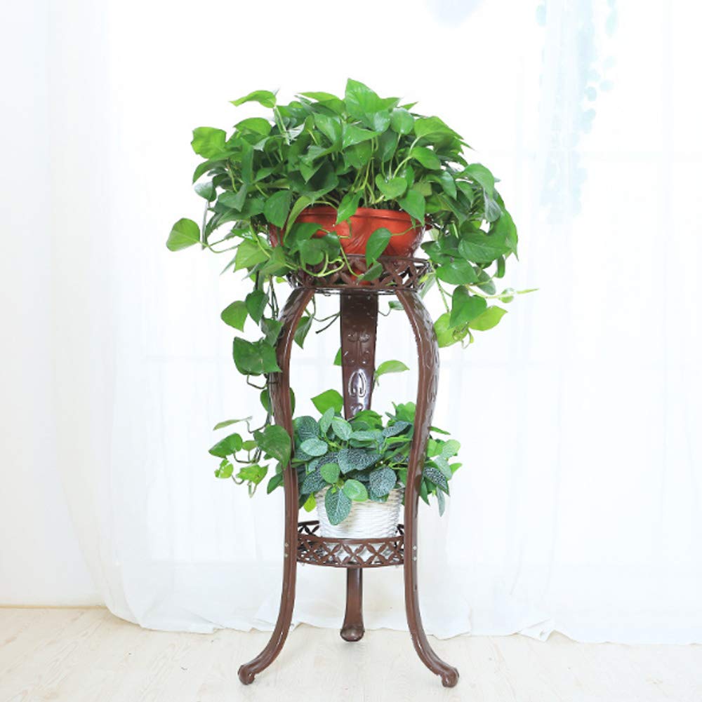 Sgsg European 2 Tier Flower Stand Metal Stands Plant Indoor Flower Pot Rack Display Shelf Holds Outdoor Indoor Balcony Home Décor,Multi-Layer,Brown
