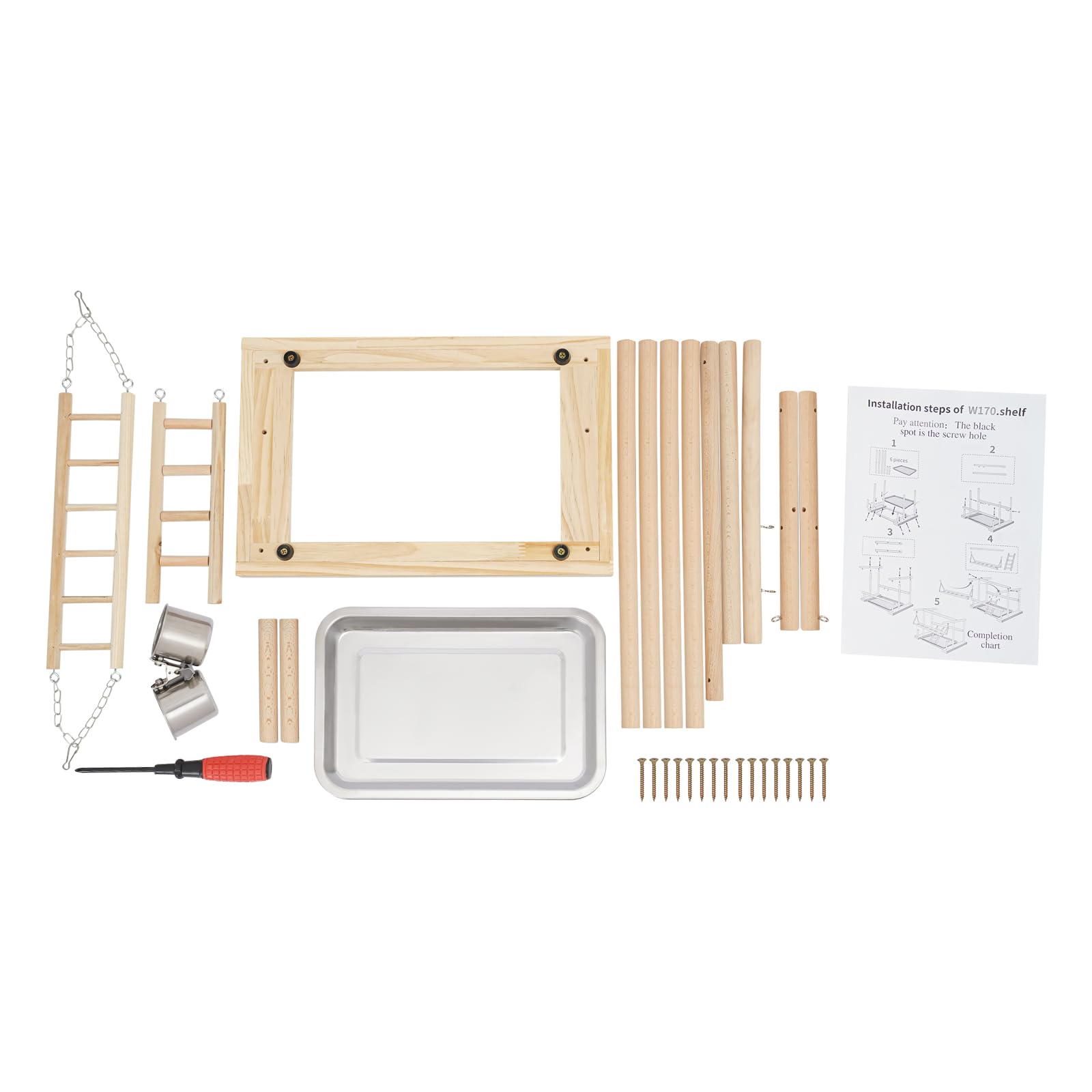 Scaffale da gioco per pappagalli, in legno, autoportante, con altalena, scala da arrampicata, ciotole per mangiatoie, pappagalli, parrocchetti, piccoli e medi, realizzata a mano in acciaio inox