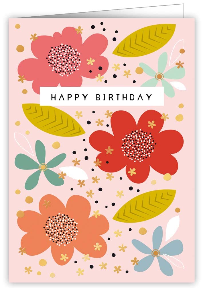 Quire Collection Pretty In Print Card Happy Birthday Big Flowers, 115 x 163mm