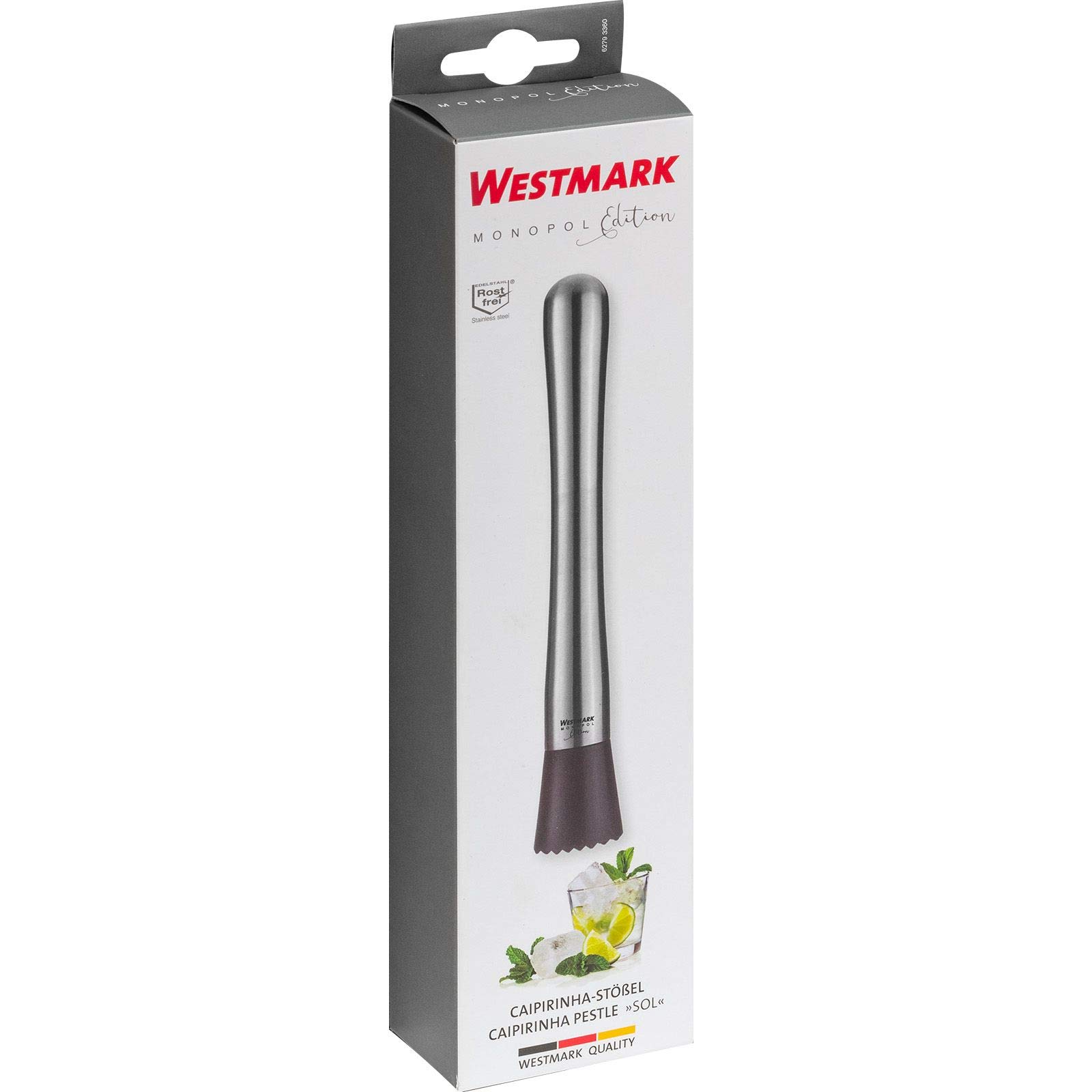 Westmark Caipirinha Tłuczek barowy, Seria Monopol, Długość: 21 cm, Stal nierdzewna/Tworzywo sztuczne, Sol, Srebro/Czarny, 62793360