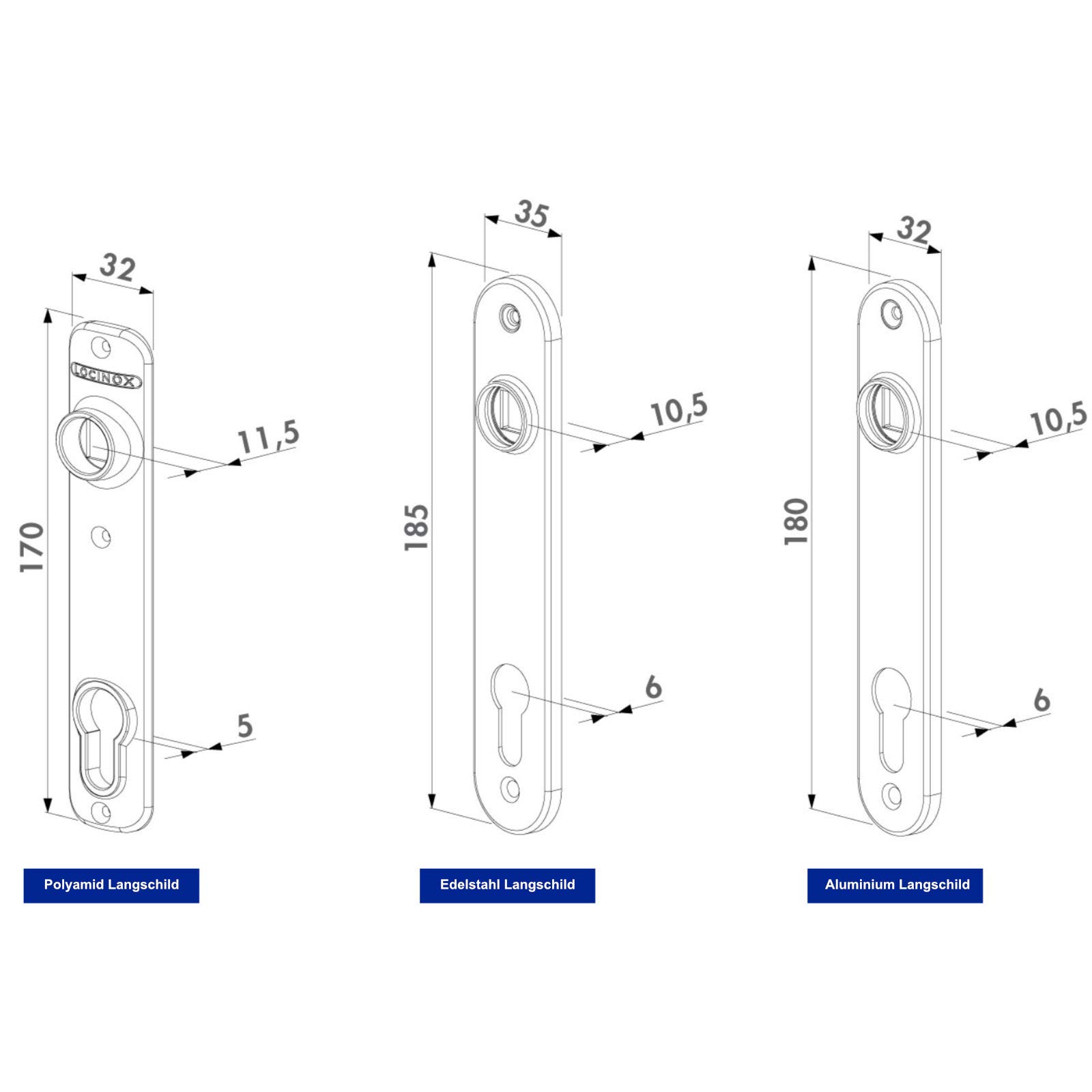 Locinox Plaque Longue En Acier Inox, Aluminium Ou Polyamide Adapté À H-Wood, H-Metal Ou Fortylock