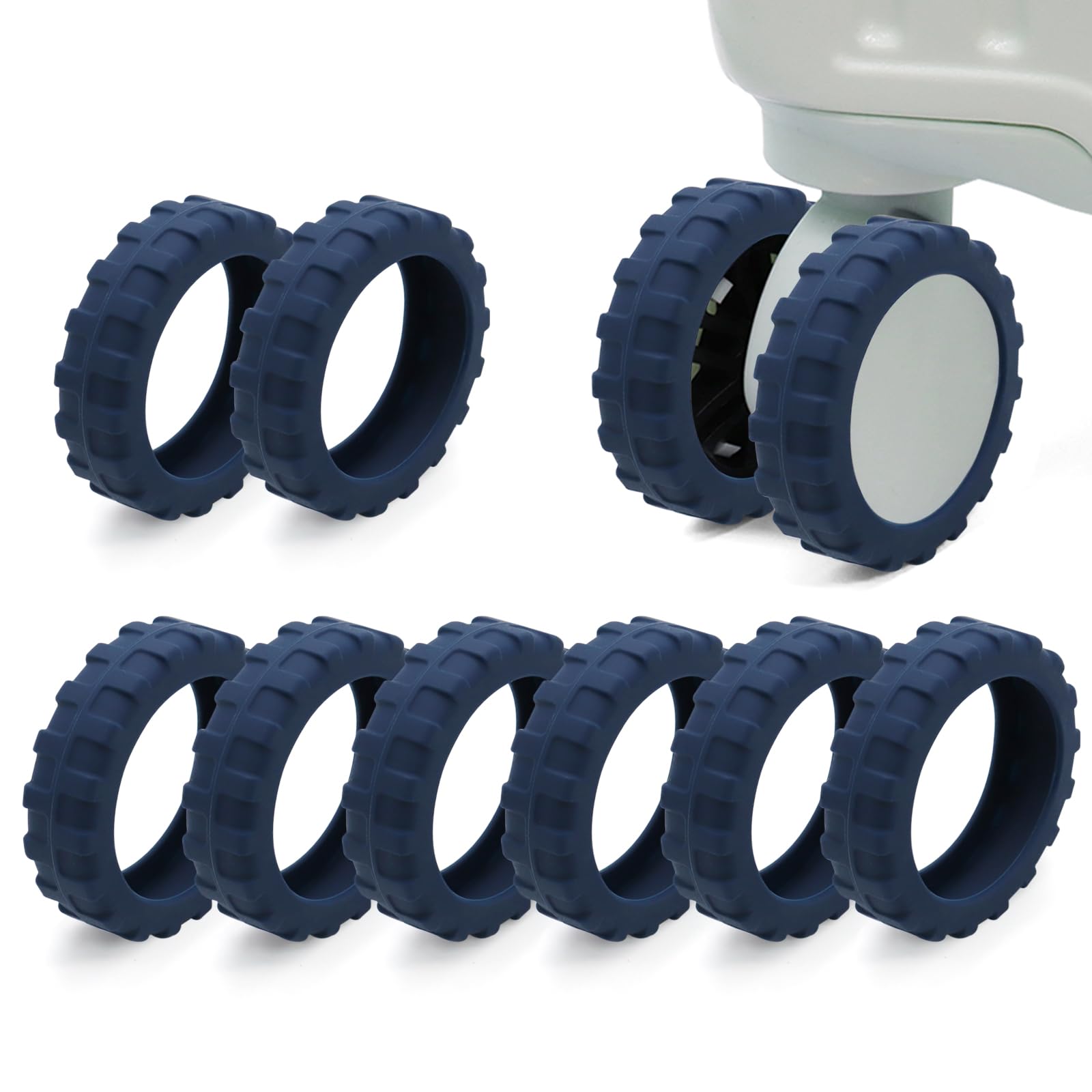 XYOFUN Luggage Wheel Covers - Silicone Protector Covers for 2.1-2.4 in Spinner Wheels, Wear-Resistant, Anti-Noise, Dark Blue, 2.16 x 2.16 x 0.59 in