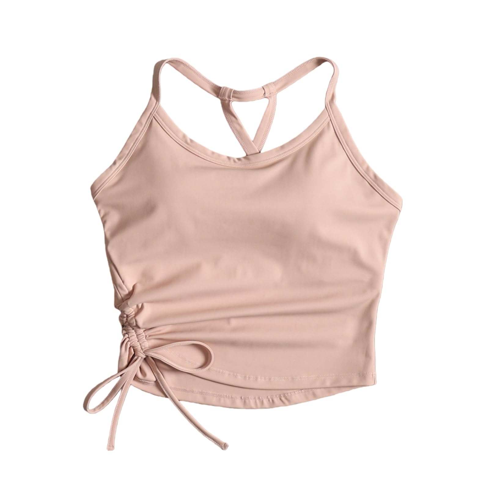 Yoga Bra Kobiety Adjustable Drawstring Tank Top Integrated Pad Backless Sports Pilates Running-XL - różowy