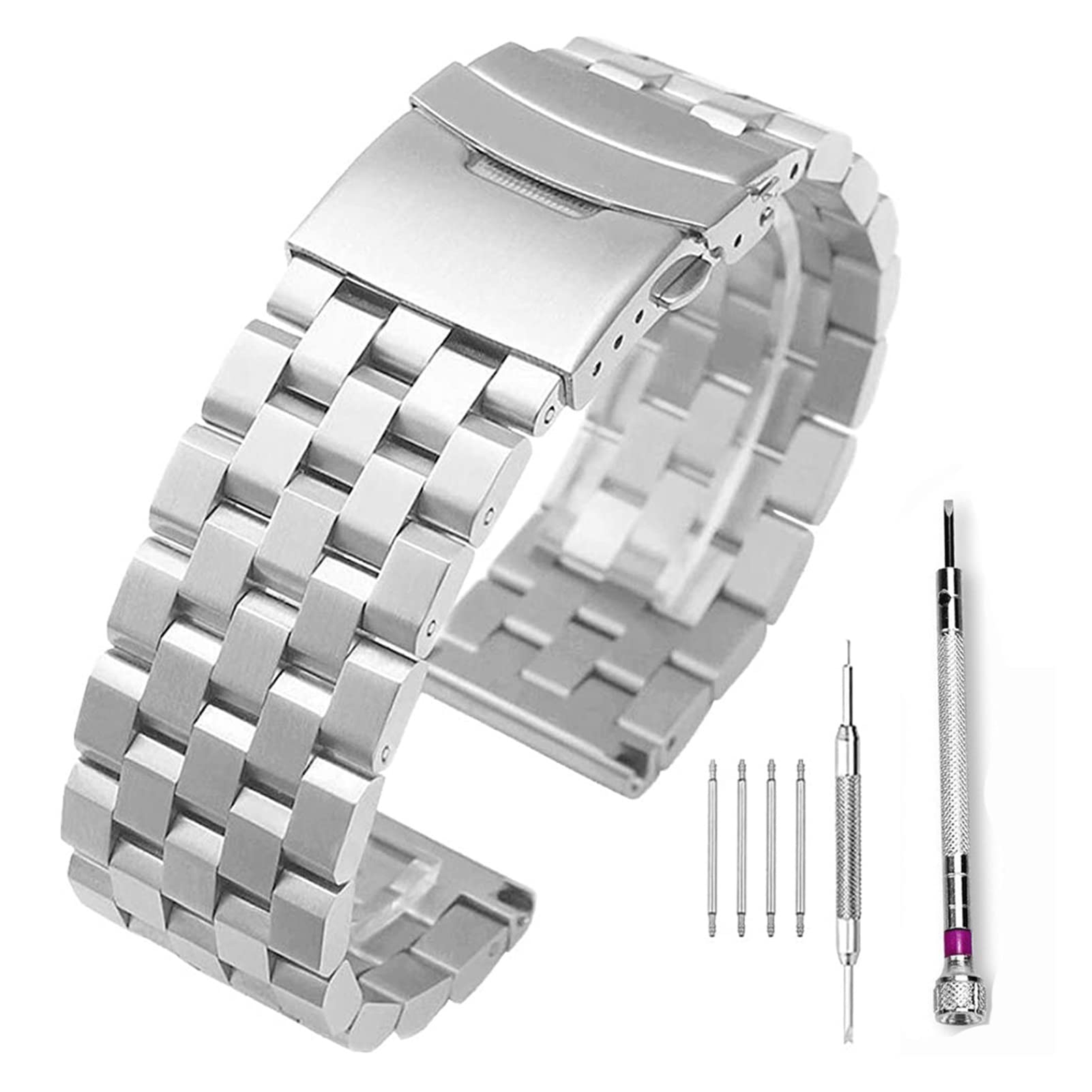 Cong Yi Cinturino cinturino in acciaio inossidabile spazzolato 18mm / 20mm / 22mm / 24mm / 26mm Bracciale di ricambio in metallo Uomo Donna Black/Cinturino in argento