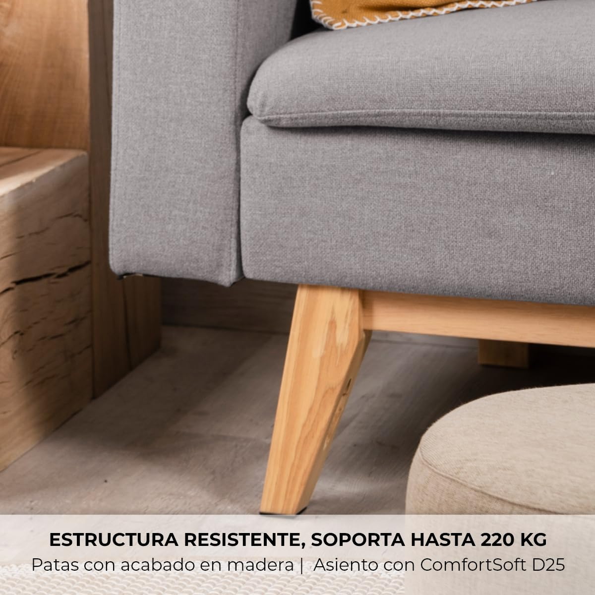 Don Descanso, Sofá Cama 3 plazas Reine, Tapizado en Tela, Sistema Apertura de Libro o Clic-clac, Medida sofá: 206x73x80cm, Medida Cama: 180x100cm, Incluye 2 Cojines, Gris Claro