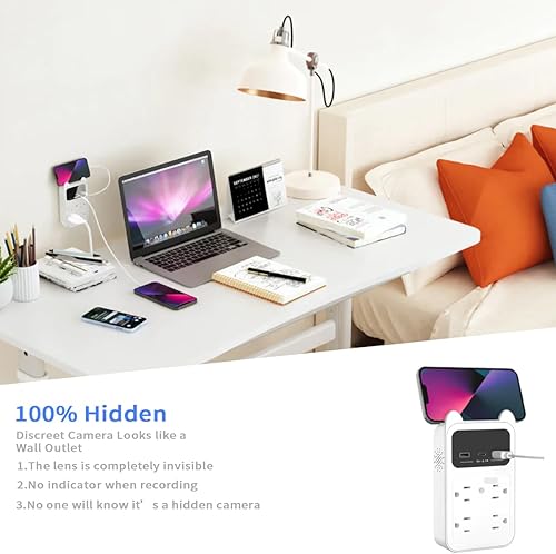 Miniatura 9 de LUOHE Paquete de 2 cámaras espía inalámbricas con WiFi oculta con visión remota, cámara oculta negra con vista superior y toma de pared blanca