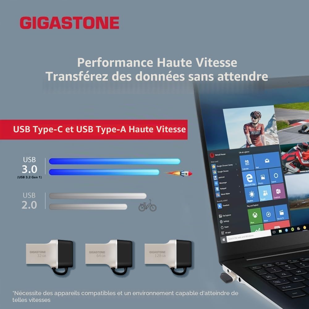 GIGASTONE 256Go Clé USB Nano Luxus Flash, Z50 USB 3.2 Gen 1, 2-en-1 Type-A & Type-C, 100Mo/s Ultra Rapide, Plug & Play pour Smartphone/PC/Mac/TV/Voiture, USB 2.0/3.0/3.1 Compatible