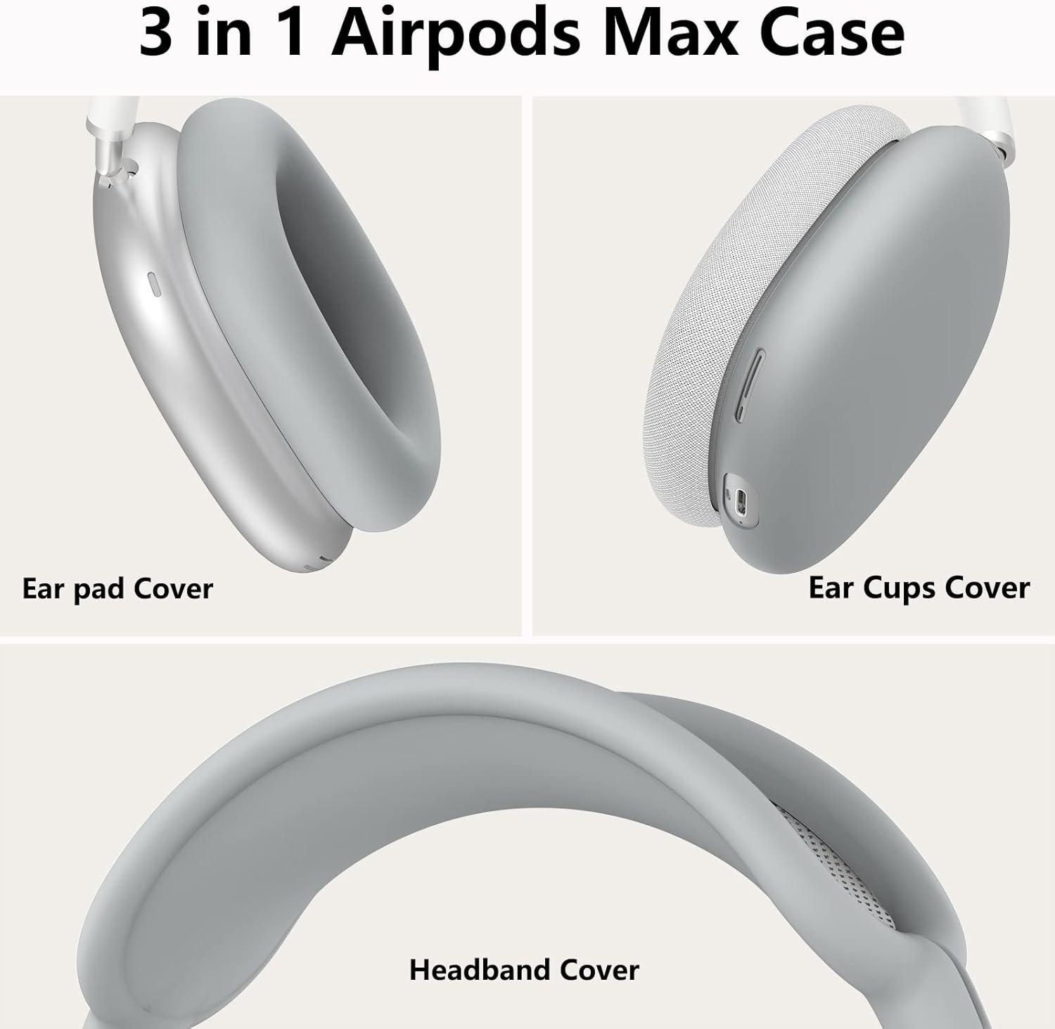 Silicone Case Cover for AirPods Max Headphones, Ear Pad Case Cover/Ear Cups Cover/Headband Cover for AirPods Max (USB-C/Lightning)(2024/2020),Accessories Silicone Protector for Apple AirPod Max, Gray Gray-M image 4 of 7 B0C2CK7Q1Y