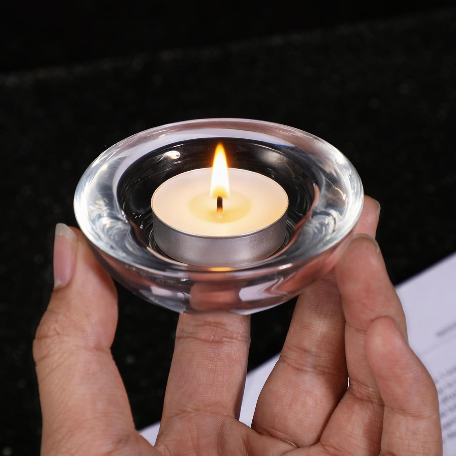 Tealight Holder 3" Clear Tealight Candle Holder Round Chunky Glass Tea Light Holders Small Candle Holders for Wedding Proposal, Spa