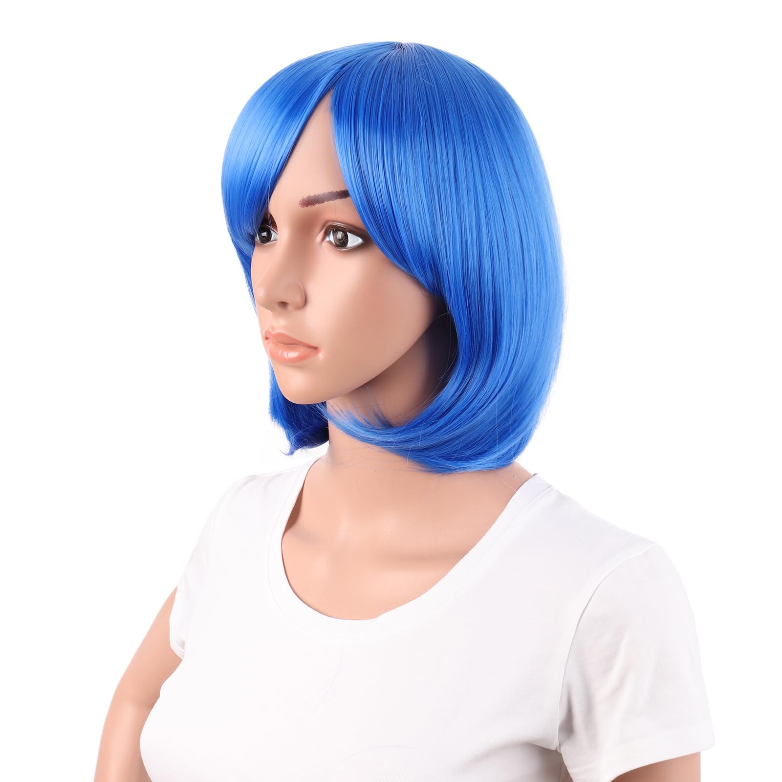 MapofBeauty 12 Inch/30 cm Short Bob Straight Side Bangs Synthetic Fiber Heat Resistant Hair Party Cosplay Wig (Bright Blue) - Image 3