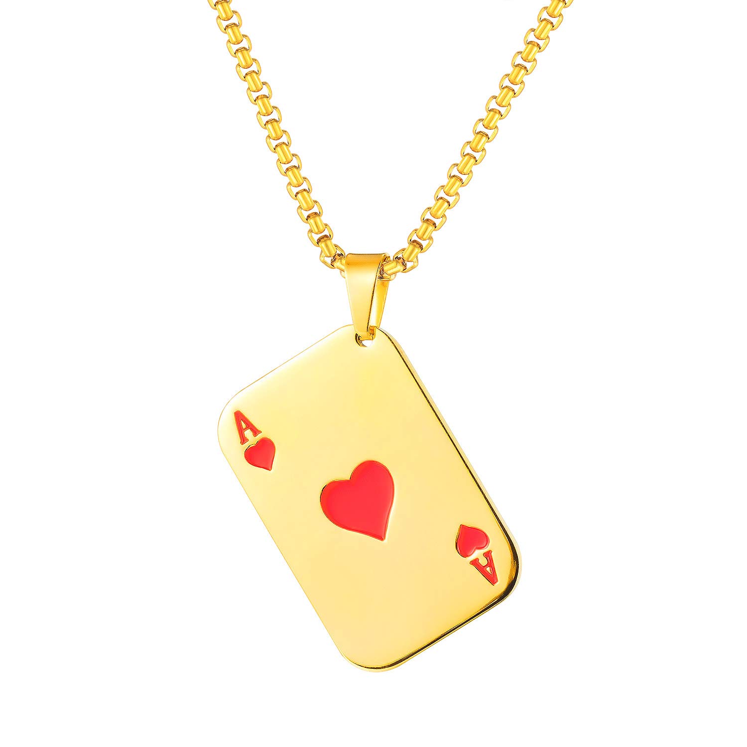 EZSONA Good Luck Ace of Spades Pendant Ace Poker Card Jewelry Stainless Steel Cool Punk Ace of Hearts Charm Necklace