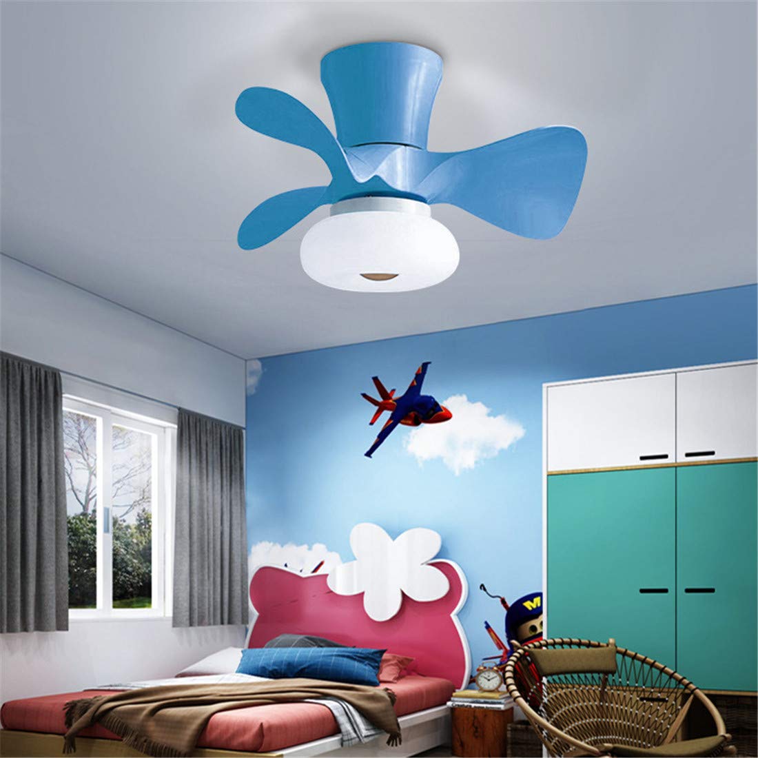 Ventilateur de plafond enfant bleu LED 55cm réversible avec télécommande