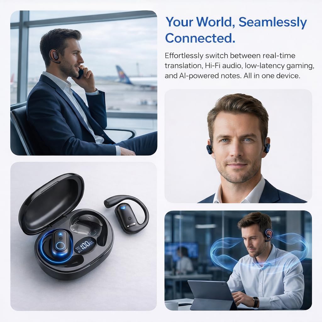 AI Translation Earbuds Real Time - 164 Languages Translator Earbuds with 8 Modes, 80H Battery Life 5-in-1 Translating Headphones Audifonos Traductores Ingles Espaol for Travel Business Learning