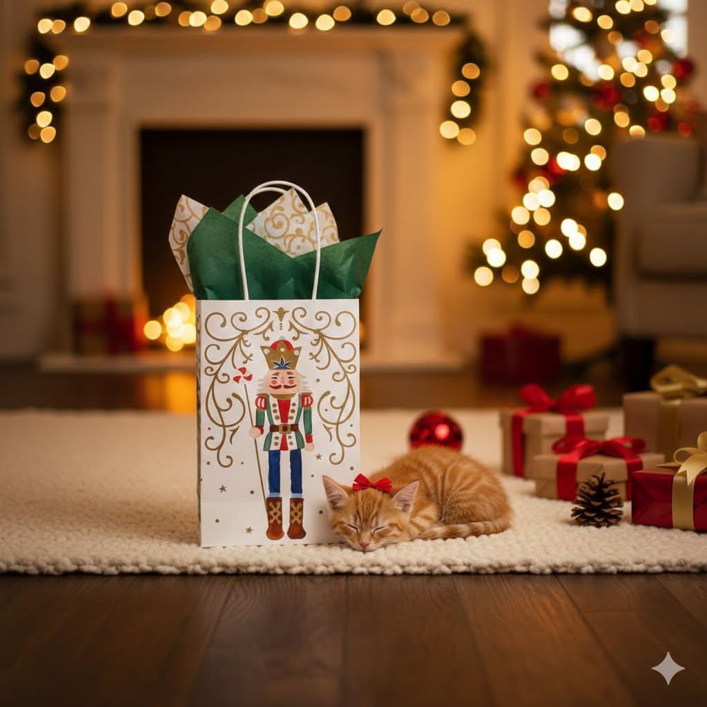 Nutcracker Christmas Holiday Paper Gift Bags and Party Favor Bags, Small 5.25x3.5x8.25 (12 Pack)