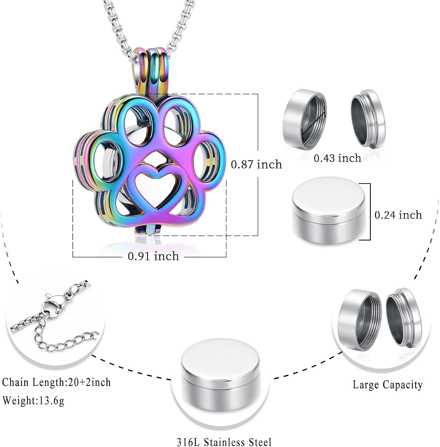 Oinsi Pet Cremation Jewelry For Ashes For Dog/Cat Paw Stainless Steel Memorial Locket Urn Necklace Inside Mini Case Keepsake Cremation Jewelry Women Men - Image 2