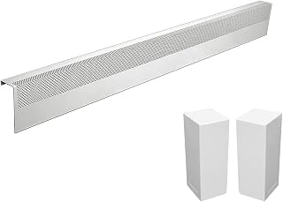 Baseboarders Basic Series 6 ft Galvanized Steel Easy Slip-On Baseboard Heater Cover + Left & Right Endcaps for Hydronic [Hot Water] Systems-White