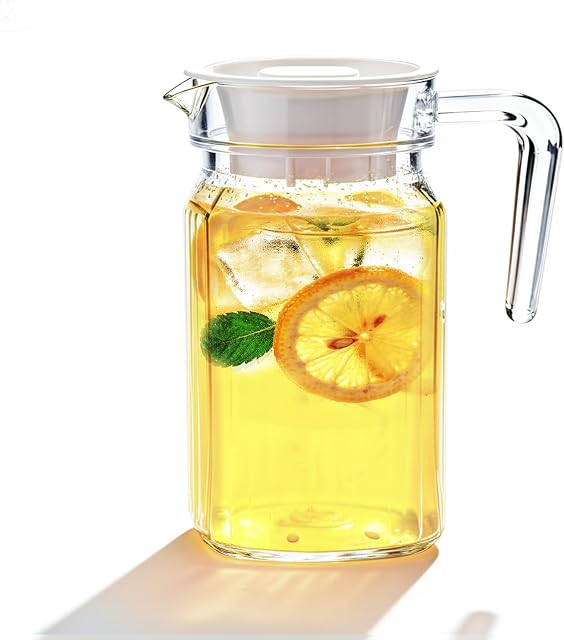 Plastic Pitcher with Lid, 16.9Oz/500ML Clear Pitcher with Handle, BPA-Free and Shatter-Proof, Water Jug for Fridge/Home/Party, Juice, Sangria, Lemonade, Milk, Coffee, Cold or Hot Beverages