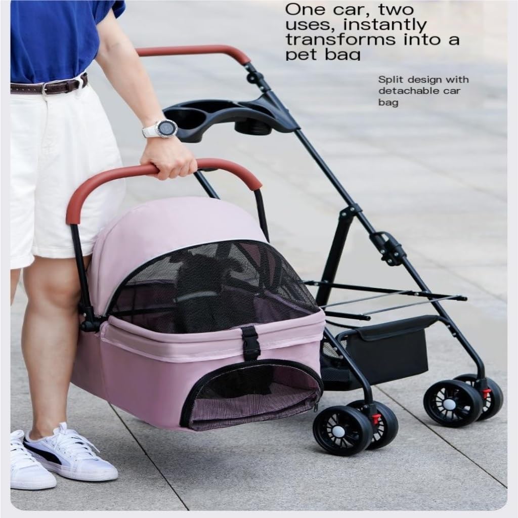 Pet Strollers Pet Cat and Dog Stroller Dog Cat Teddy Baby Stroller Lightweight Foldable Small Pet Dog When Going Out Pet Stroller Medium(Pink)