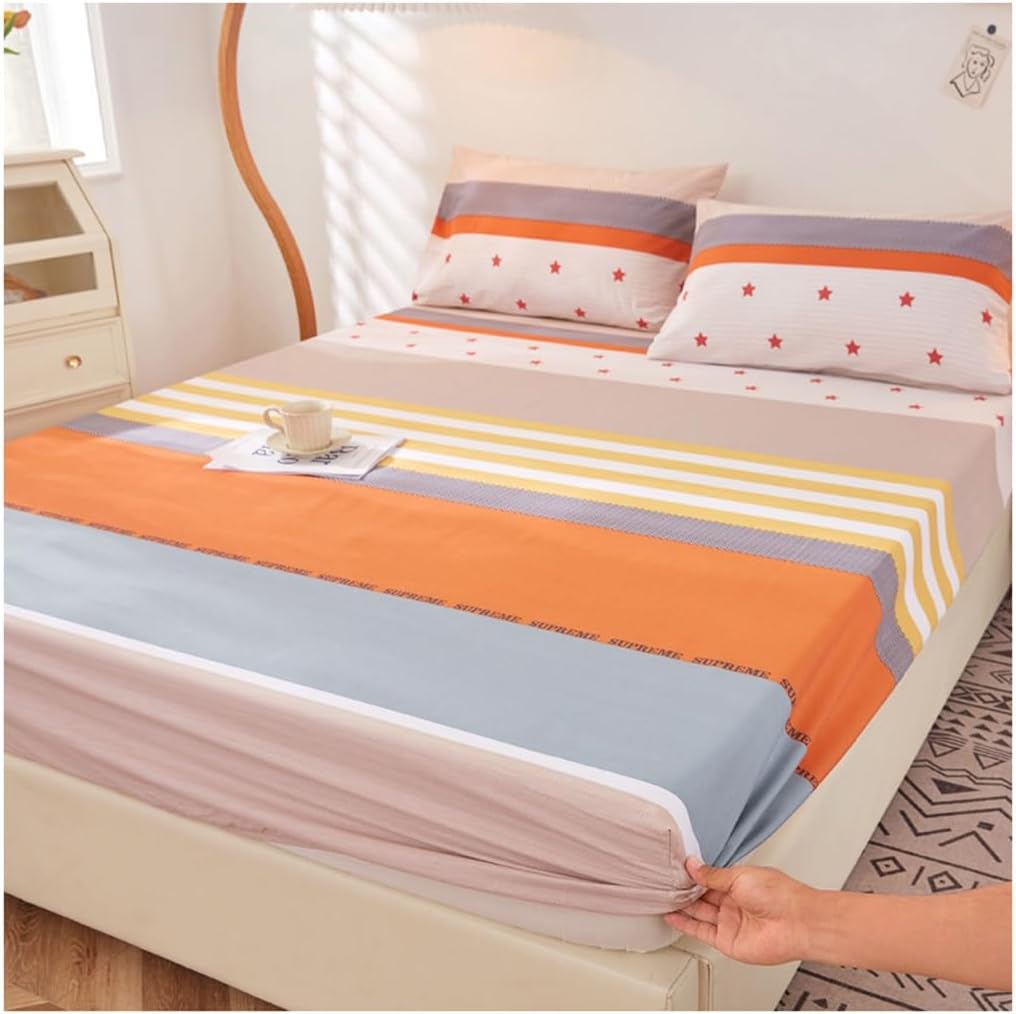 OBONG Queen Size Fitted Sheet Only Jersey Knit Cozy T Shirt Like King Bed Linen 4 Way Stretchy Snug Fit Bedspreads No More Slipping Off for Mattress (Color : F, Size : Twin-XL)