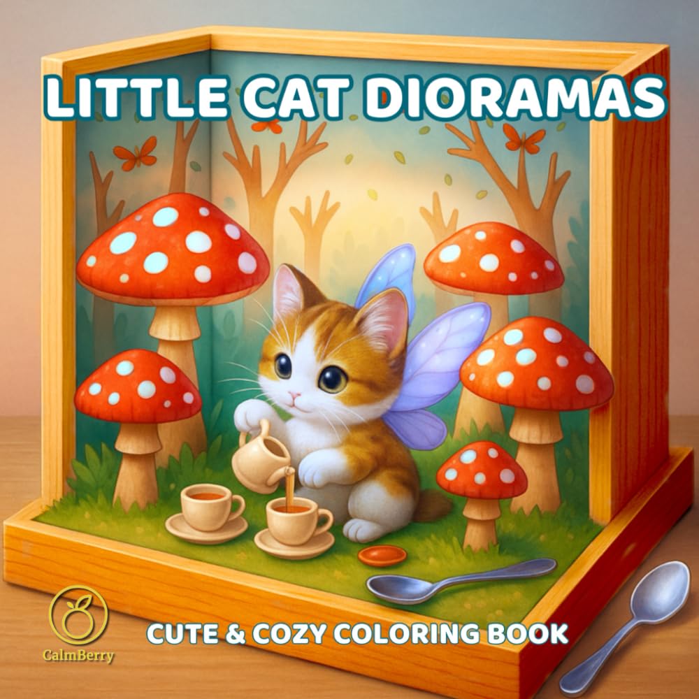 Little Cat Dioramas: Cute cozy kitty scenes, mini worlds full of adventures coloring book for mindful teens and grown-ups