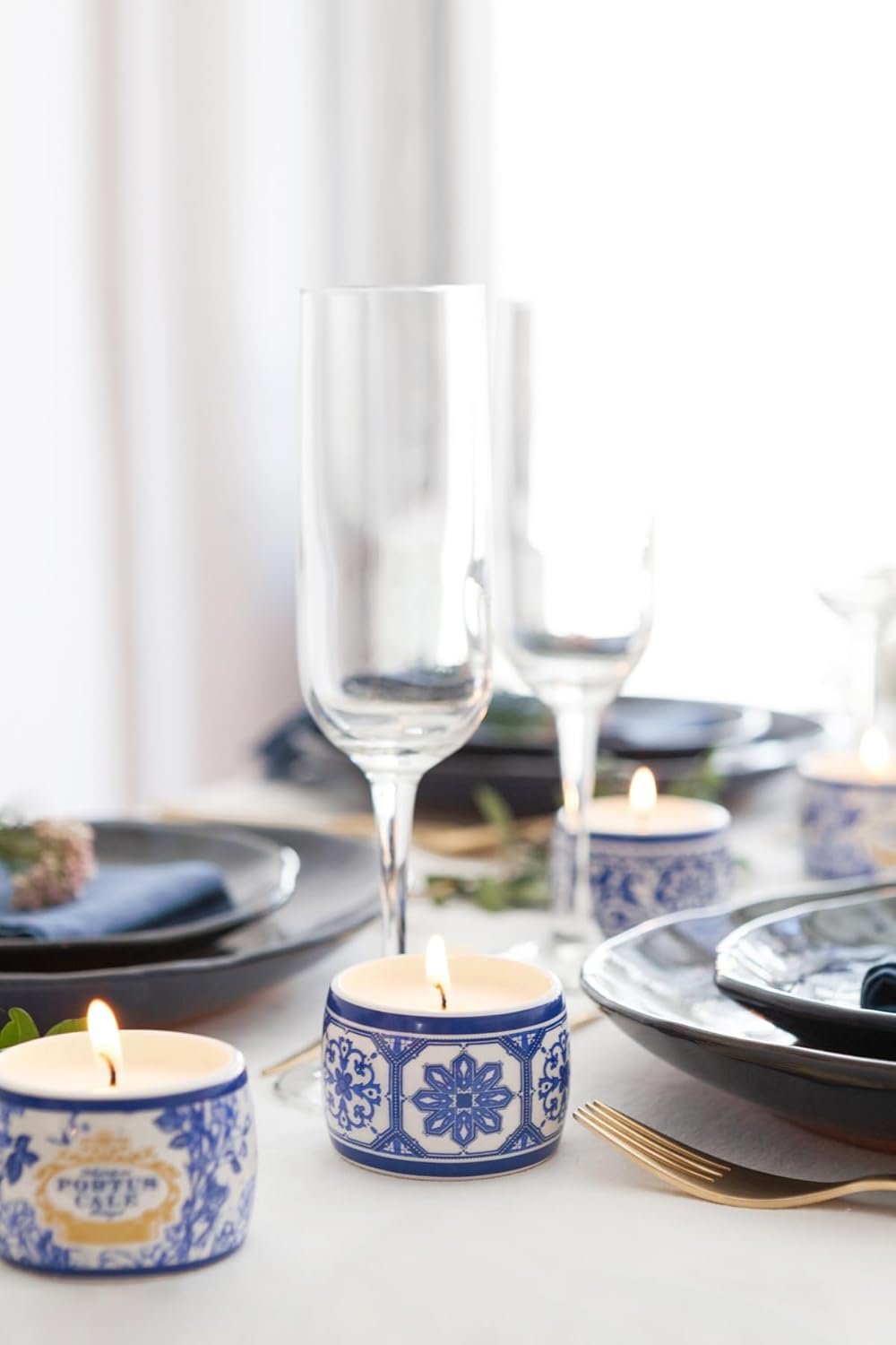 Portus Cale Gold & Blue Fragranced Candle Set of 3 Votives 70g Each