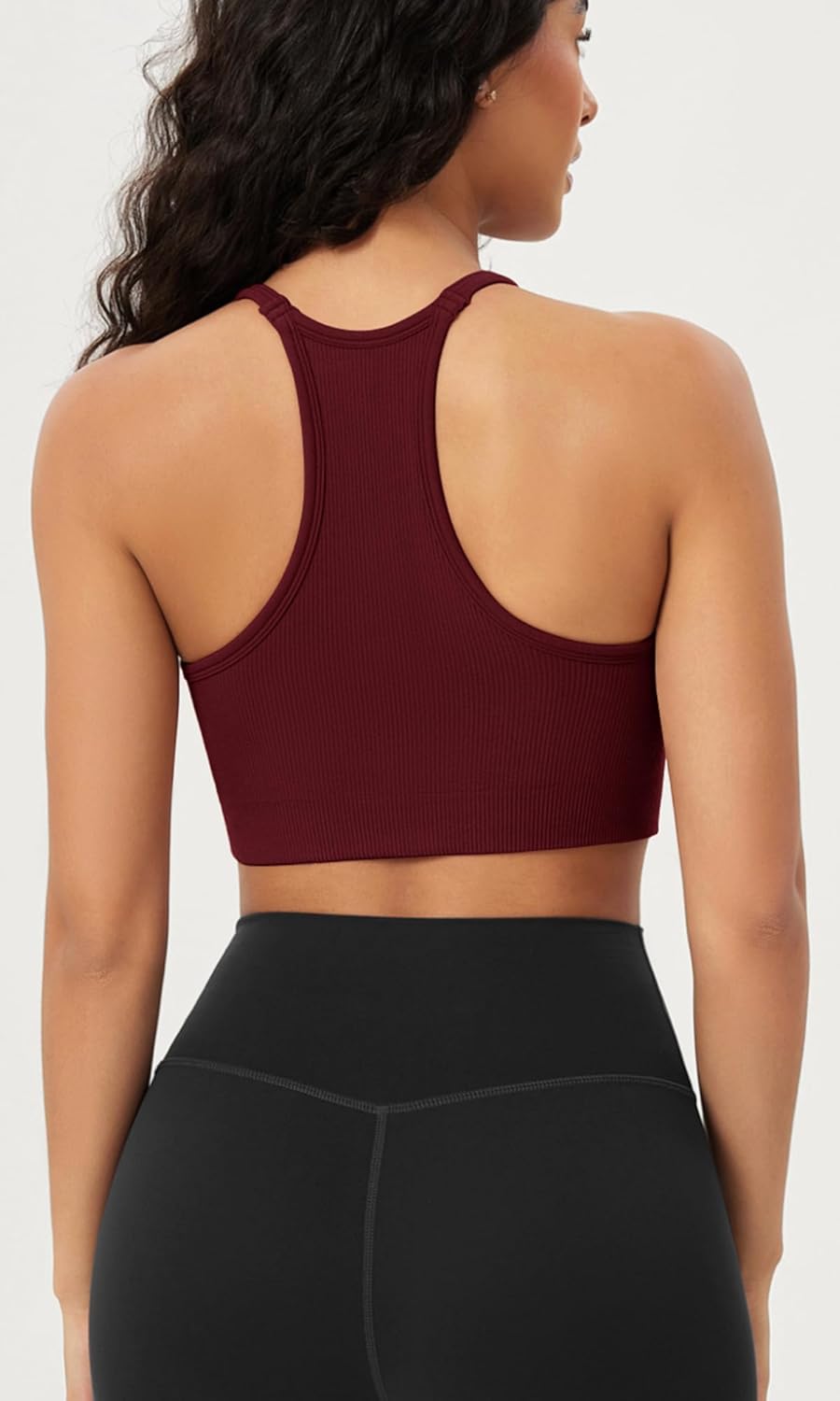 ODODOS Seamless Racerback Sports Bra for Women Ribbed Camisoles Non Padding Yoga Bra Crop Tank Tops - Image 3