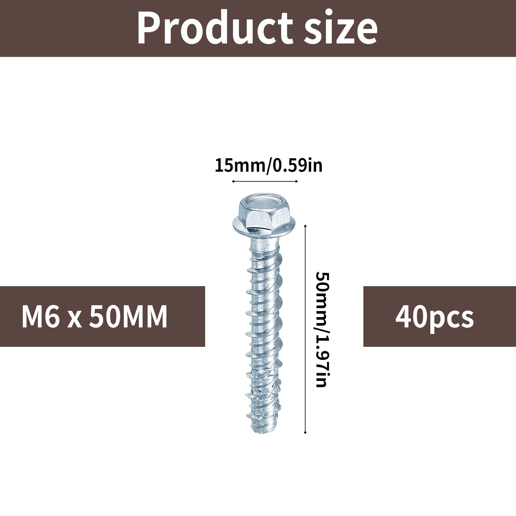 Set di 40 viti per calcestruzzo M6 x 50 mm, testa esagonale, viti per calcestruzzo zincate con disco per muratura architettura industriale