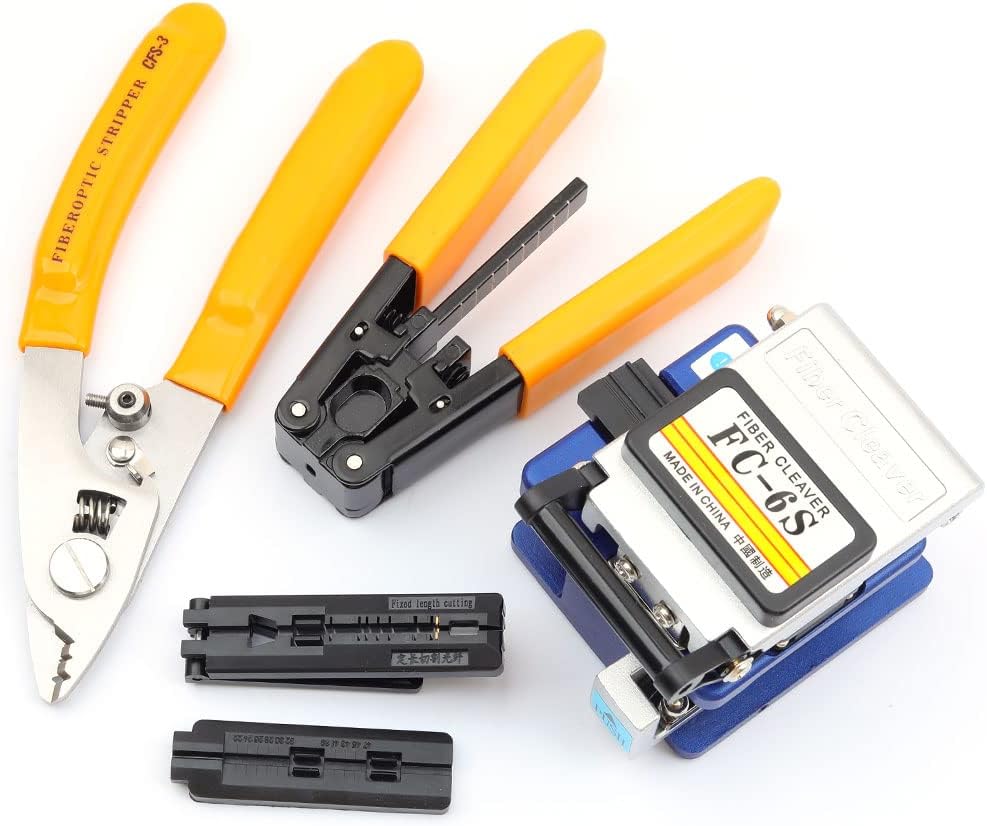FTTH optical fiber tool kit with 36000 cutter FC-6S and optical fiber drop cable optical fiber stripper CFS-3 stainless steel Adjustable openin three-port hole optical fiber cold connection (5 in 1)