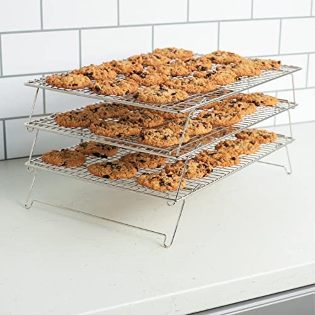Juego de rejillas de enfriamiento de acero inoxidable de grado 304 de alta resistencia para pasteles, galletas, diseño apilable para ahorrar espacio de almacenamiento, 16.5 x 12 x 3.5 pulgadas, color