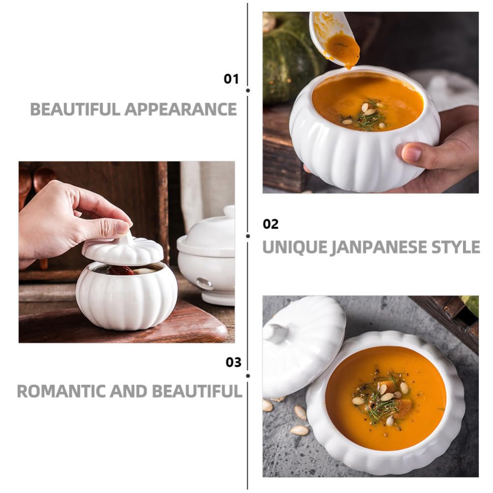 ifundom Ciotola In Ceramica Per Noodle Ramen Graziosa Ciotola A Forma Di Zucca Con Coperchio Stoviglie In Ceramica Per Noodle Porridge Riso Adatte Al Forno