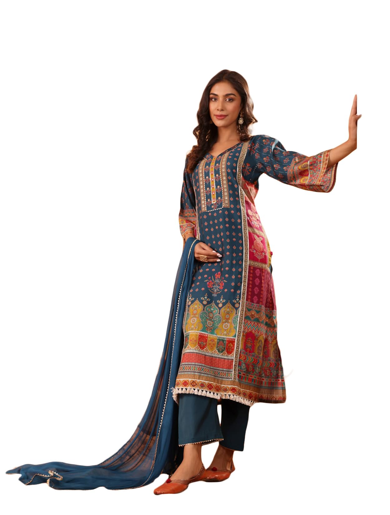 Varanga Women Teal Blue Ethnic Printed Straight Kurta With Trouser  Stylish And Comfortable Ethnic Set
